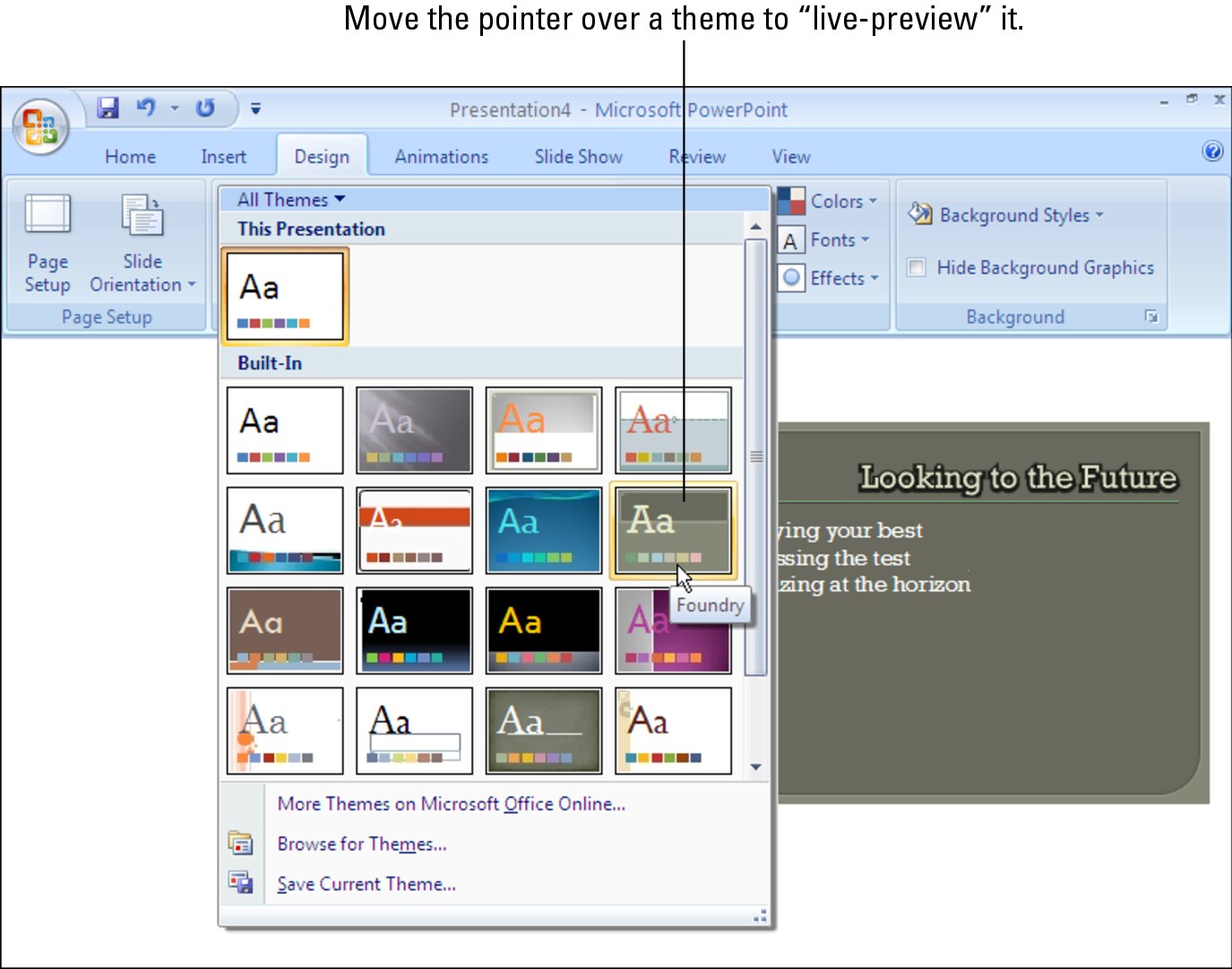 Figure 3-5: Select or customize a theme starting from the Themes gallery.